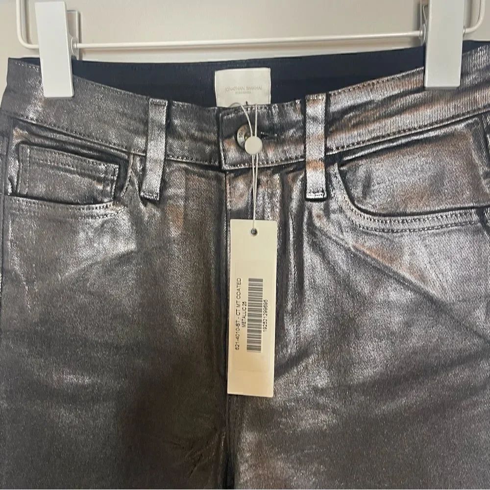 Jonathan Simkhai Rae High Rise Jeans in Coated Metallic NWT - Picture 8 of 9